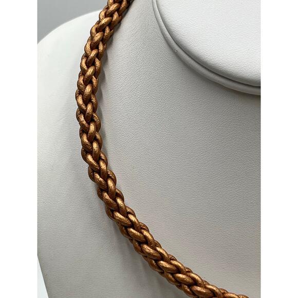 Carolyn Pollack Relios Sterling gold Brown Braided Leather Choker Necklace - Picture 9 of 9